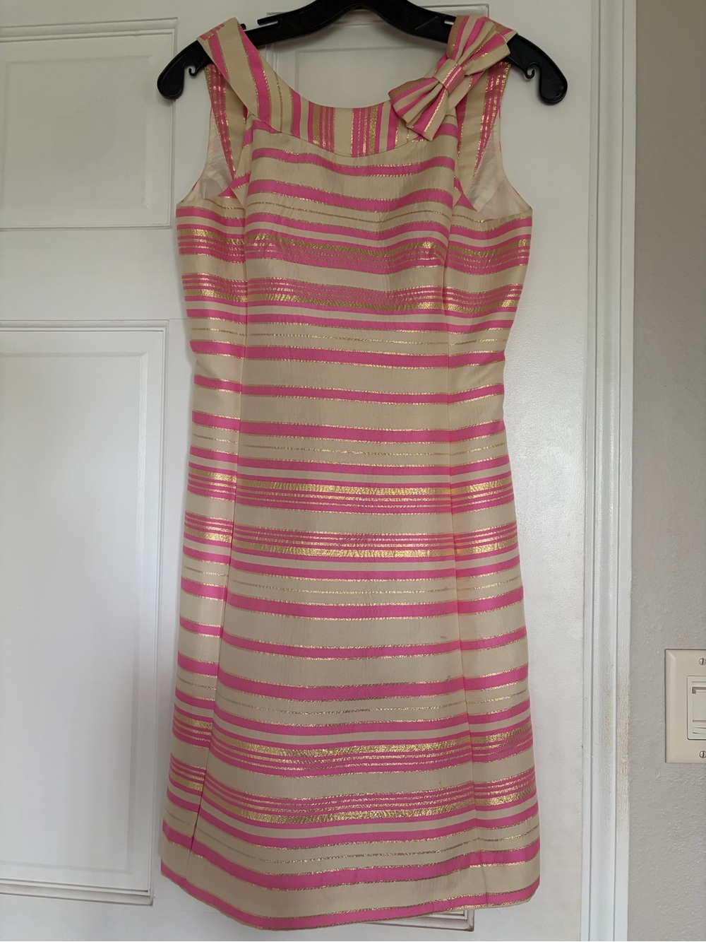 Lilly Pulitzer Elias Pink and Gold Striped Midi Dress with Bow